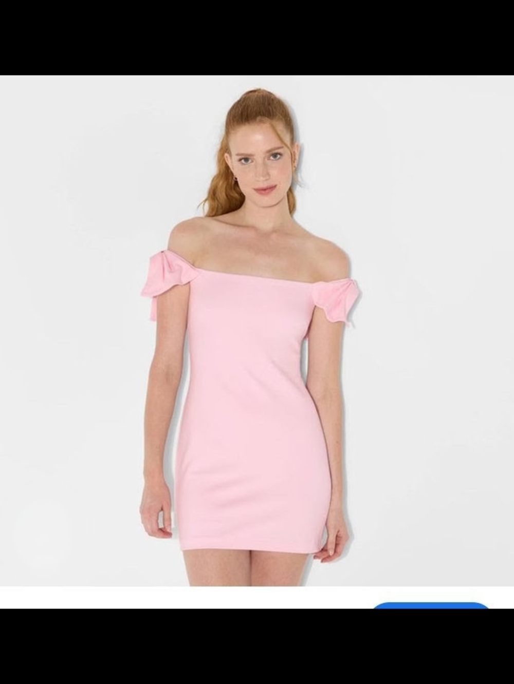 wild fable Pink Off-Shoulder Mini Dress with Bow Sleeves